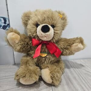 Steiff Bobby Cosy Friends Teddy Bear Brown Plush Red Ribbon STAINS WITH TAG